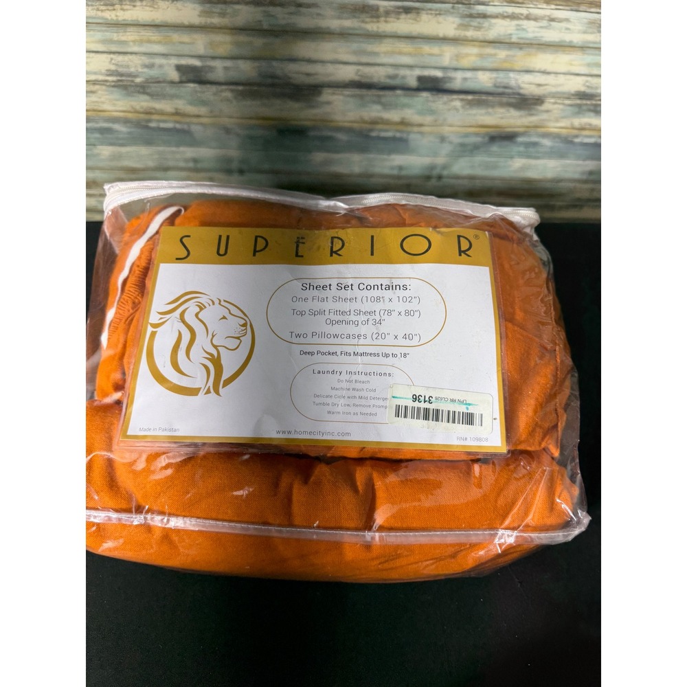Superior Sheet Set Split Top King Orange New Cotton Flannel Deep Pocket 4pc